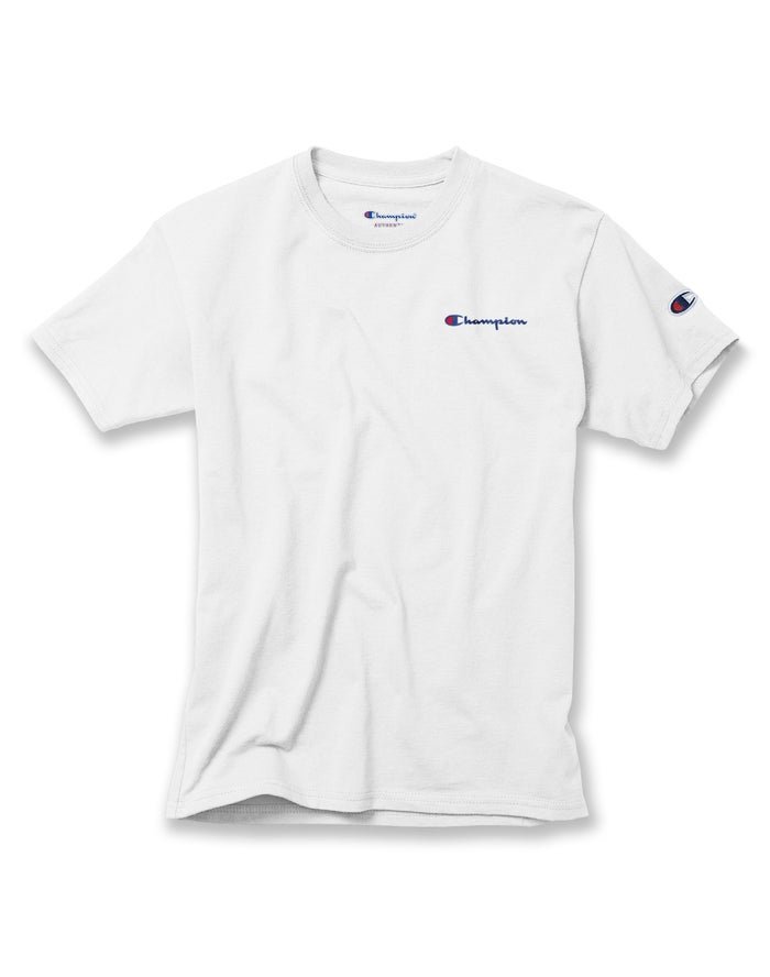 Champion Boys T-Shirt NZ - Cotton Script Logo White ( 1862-FRJUW )